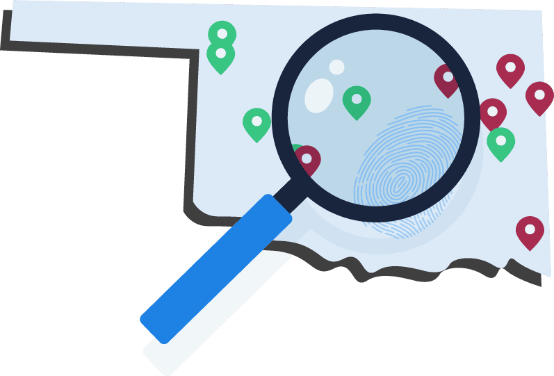 Oklahoma header map with magnifying glass