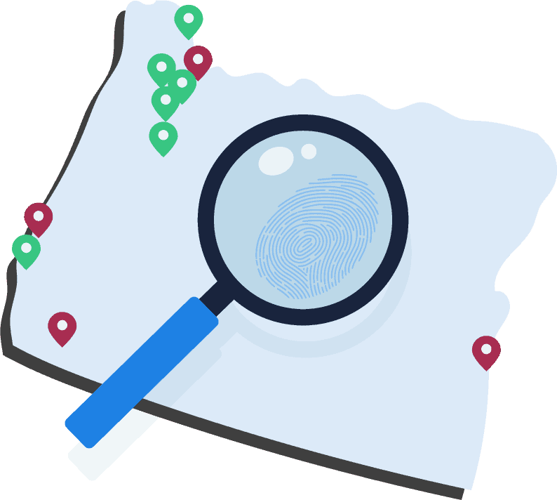 Oregon city header map with magnifying glass
