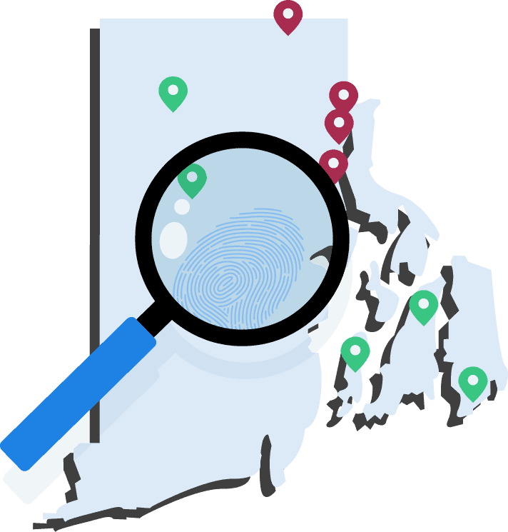 Rhode Island header map with magnifying glass