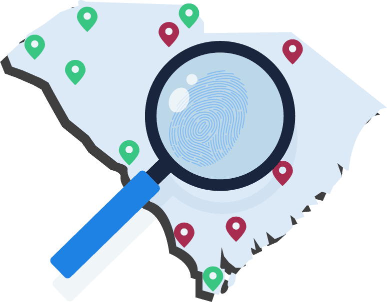 South Carolina header map with magnifying glass