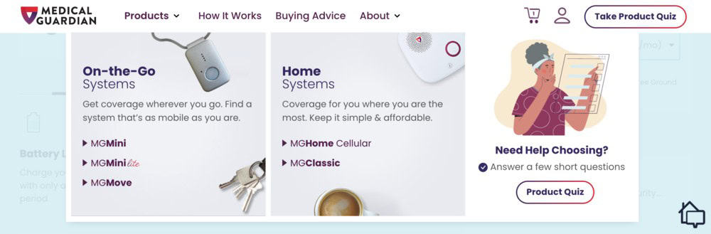 Medical Guardian homepage product options