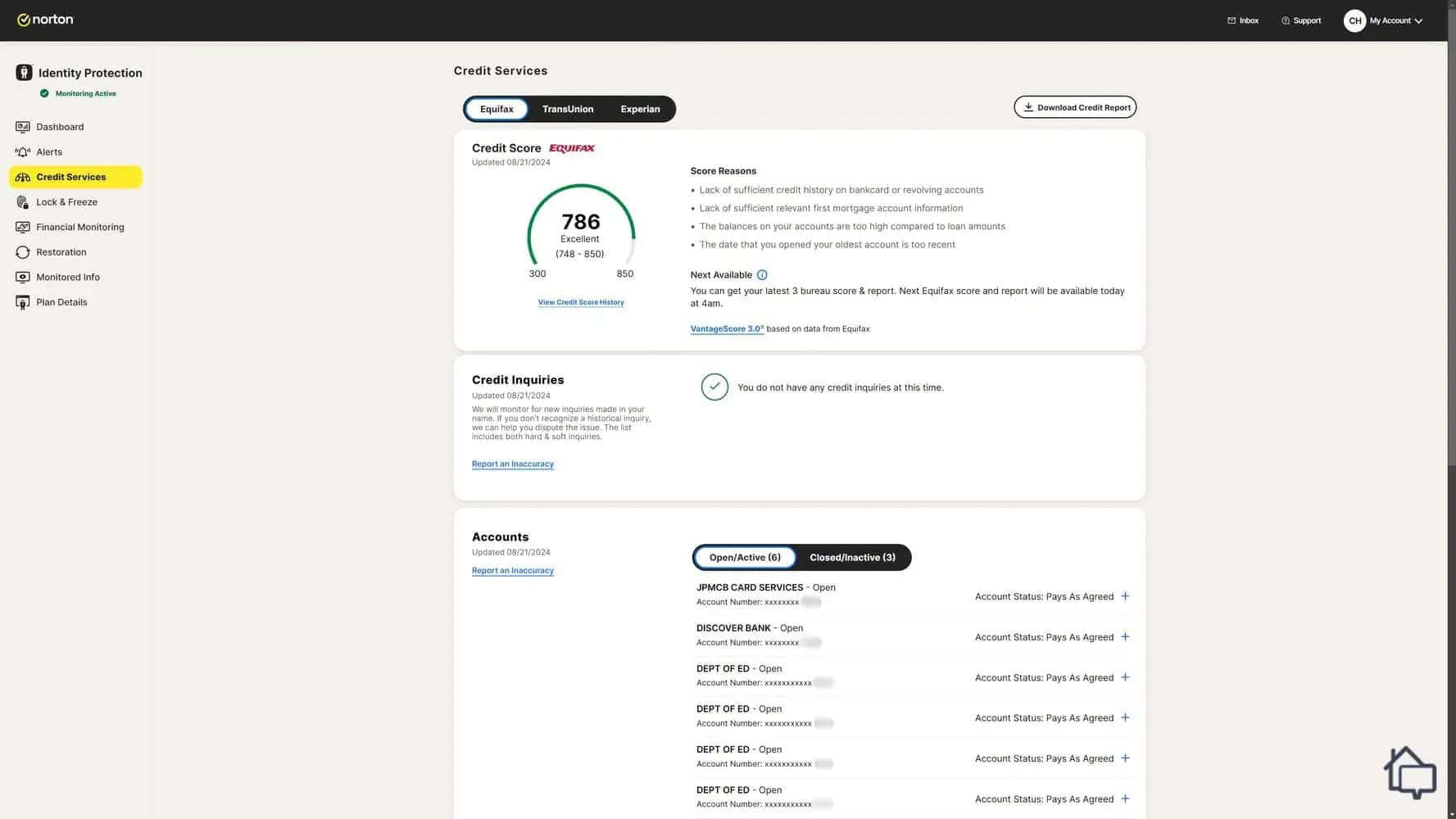 We could monitor our credit score, current loans, and past loans in a simple interface with LifeLock.