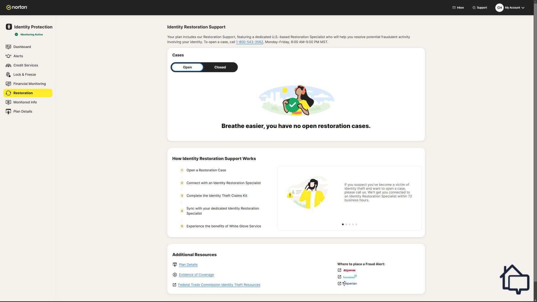 LifeLock made it easy to submit an identity theft claim on its dashboard.