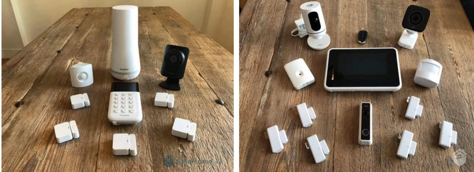 Our SimpliSafe (left) and Vivint (right) systems side-by-side.